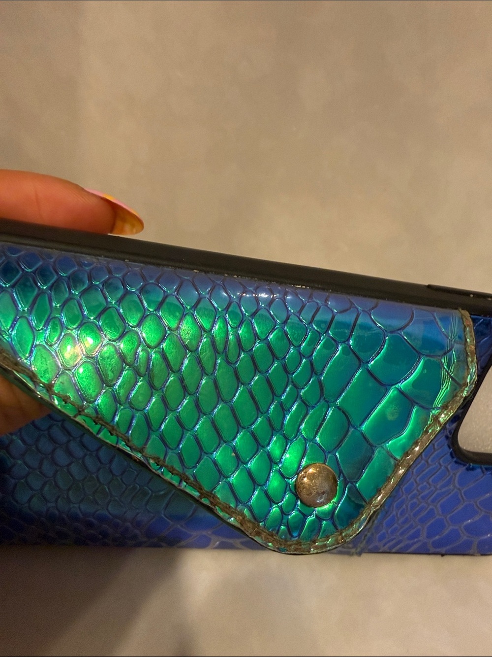 Bandolier iPhone 13 Pro Max Iridescent Green-Blue Snake-Texture Card Phone Case - Picture 3 of 4